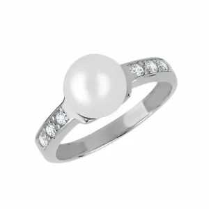Brilio Půvabný prsten z bílého zlata s krystaly a pravou perlou 225 001 00237 07 52 mm #5597128