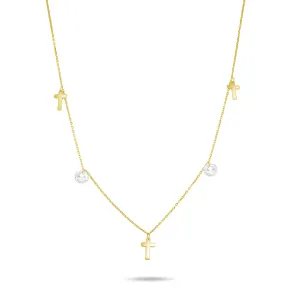 Brilio Stylový náhrdelník ze žlutého zlata s křížky NCL059AUY