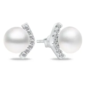 Brilio Silver Elegantní stříbrné náušnice s perlami EA909W #5403530