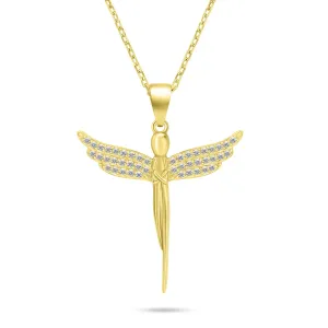 Brilio Silver Půvabný pozlacený náhrdelník Andělíček se zirkony NCL132Y