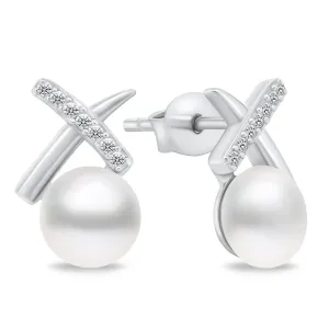 Brilio Silver Třpytivé stříbrné náušnice s perlami EA906W #5403570