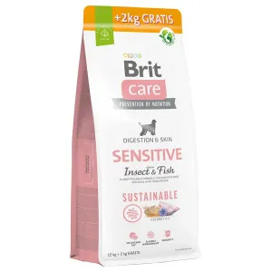 Brit Care granule,  12 kg + 2 kg zdarma - Sustainable Adult Sensitive Fish & Insect 12 + 2 kg