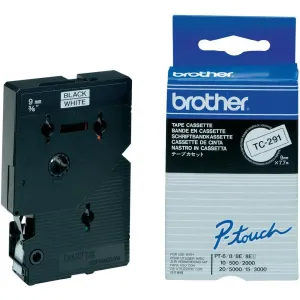 Brother TC-291, 9mm x 7,7m, černý tisk / bílý podklad, originální páska