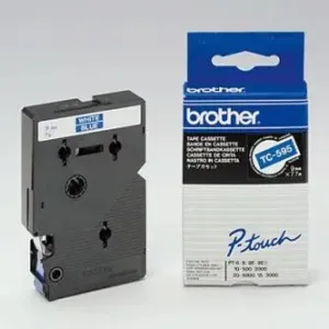Brother TC-595, 9mm x 7,7m, bílý tisk / modrý podklad, originální páska
