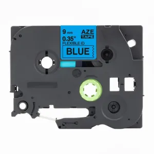 Kompatibilní páska s Brother TZ-FX521 / TZe-FX521, 9mm x 8m, flexi, černý tisk / modrý podklad