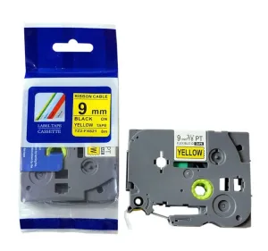 Kompatibilní páska s Brother TZ-FX621/TZe-FX621, 9mm x 8m, flexi, černý tisk/žlutý podklad