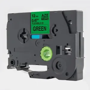 Kompatibilní páska s Brother TZ-FX731 / TZe-FX731, 12mm x 8m, flexi, černý tisk / zelený podklad