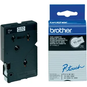Brother TC-201, 12mm x 7,7m, černý tisk / bílý podklad, originální páska