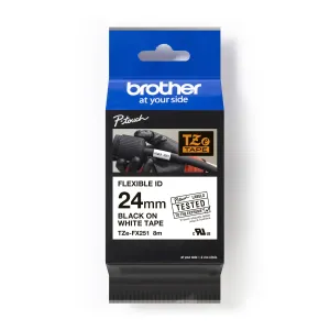 Brother TZ-FX251 / TZe-FX251 Pro Tape, 24mm x 8m, černý tisk/bílý podklad, originální páska