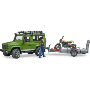 Bruder Volný čas - Land Rover Defender s vlekem a motorkou a řidičem