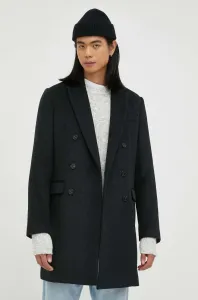 Kabát s příměsí vlny Bruuns Bazaar černá barva, přechodný, dvouřadový