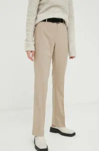Kalhoty Bruuns Bazaar dámské, béžová barva, jednoduché, high waist #5393621