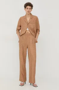 Kalhoty Bruuns Bazaar dámské, béžová barva, široké, high waist #4557982