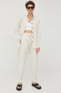 Kalhoty Bruuns Bazaar dámské, béžová barva, střih chinos, high waist