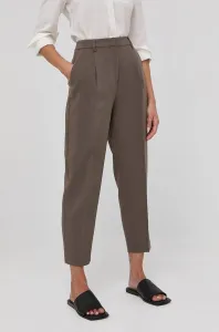 Kalhoty Bruuns Bazaar dámské, hnědá barva, jednoduché, high waist