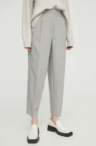 Kalhoty Bruuns Bazaar dámské, šedá barva, přiléhavé, high waist #6131825
