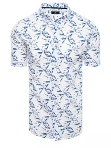 Buďchlap Bílá pánská letní košile s modrým originálním potiskem #5823155