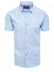 Buďchlap Módní nebesky modrá jednobarevná košile s krátkým rukávem #5823190