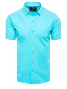 Buďchlap Módní tyrkysová jednobarevná košile s krátkým rukávem