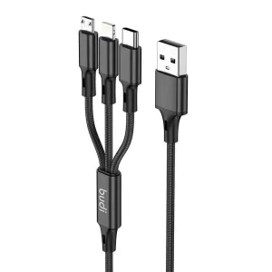 Kabel Budi 3v1 USB na USB-C / Lightning / Micro USB 1m (černý)