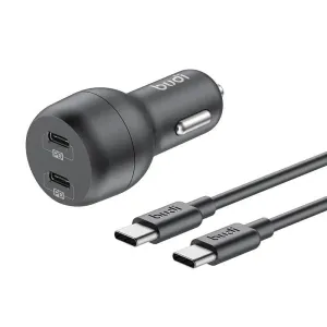 Nabíječka do auta Budi, 2x USB-C, 40W, PD + kabel USB-C na USB-C (černá)