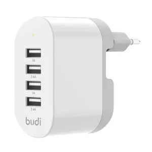 Síťová nabíječka Budi, 4x USB, 34W (bílá)