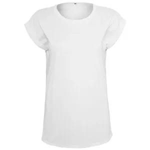 Build Your Brand Volné dámské tričko s ohrnutými rukávy - Bílá | L
