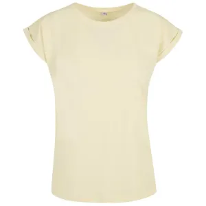 Build Your Brand Volné dámské tričko s ohrnutými rukávy - Jemně žlutá | L
