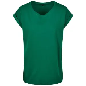 Build Your Brand Volné dámské tričko s ohrnutými rukávy - Lesní zelená | S