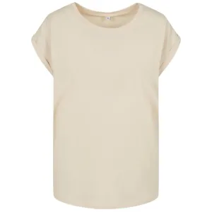 Build Your Brand Volné dámské tričko s ohrnutými rukávy - Světle písková | M