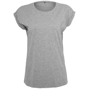 Build Your Brand Volné dámské tričko s ohrnutými rukávy - Šedý melír | M