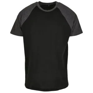 Build Your Brand Pánské dvoubarevné tričko s krátkým rukávem - Černá / tmavě šedý melír | XXL