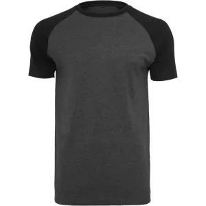 Build Your Brand Pánské dvoubarevné tričko s krátkým rukávem - Tmavě šedý melír / černá | XXXXXL