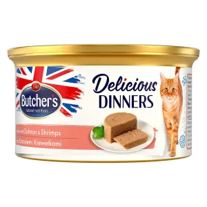 Butcher's Delicious Dinners pro kočky 48 × 85 g - výhodné balení - losos & krevety