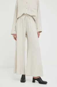 Kalhoty s příměsí lnu By Malene Birger Pisca béžová barva, high waist