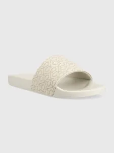 Calvin Klein dámské béžové pantofle POOL SLIDE - MONO - 38 (0F7)