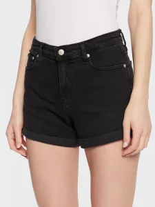 Džínové šortky Calvin Klein Jeans dámské, černá barva, hladké, medium waist #4621172