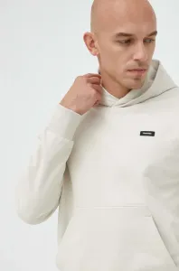 Bavlněná mikina Calvin Klein pánská, béžová barva, s kapucí, hladká