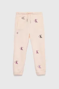 Dětské tepláky Calvin Klein Jeans růžová barva, vzorované