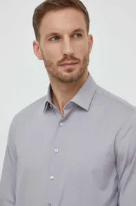 Košile Calvin Klein pánská, šedá barva, slim, s klasickým límcem #6179252