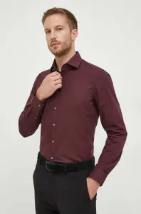 Košile Calvin Klein pánská, vínová barva, slim, s klasickým límcem #6088168