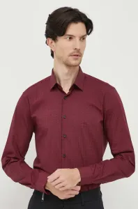Košile Calvin Klein pánská, vínová barva, slim, s klasickým límcem #6076947