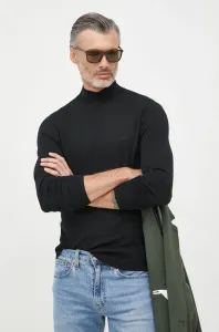 Vlněný svetr Calvin Klein pánský, černá barva, lehký, s pologolfem #5598208