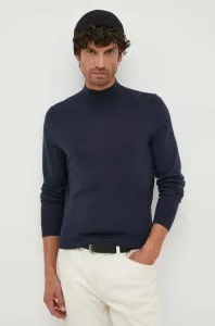 Vlněný svetr Calvin Klein pánský, tmavomodrá barva, lehký, s pologolfem