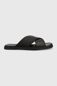 Kožené pantofle Calvin Klein CRISS CROSS SANDAL LTH pánské, černá barva, HM0HM00950 #5161737