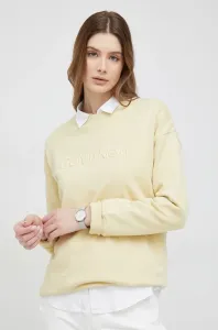 Bavlněná mikina Calvin Klein dámská, béžová barva, s aplikací