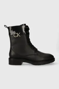 Farmářky Calvin Klein RUBBER SOLE COMBAT BOOT W/HW dámské, černá barva, na plochém podpatku, HW0HW01717
