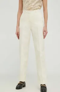 Kalhoty Calvin Klein dámské, béžová barva, jednoduché, high waist #4936619