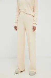 Kalhoty s příměsí vlny Calvin Klein dámské, béžová barva, jednoduché, high waist #3416939