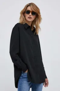 Košile Calvin Klein dámská, černá barva, relaxed, s klasickým límcem #5962913